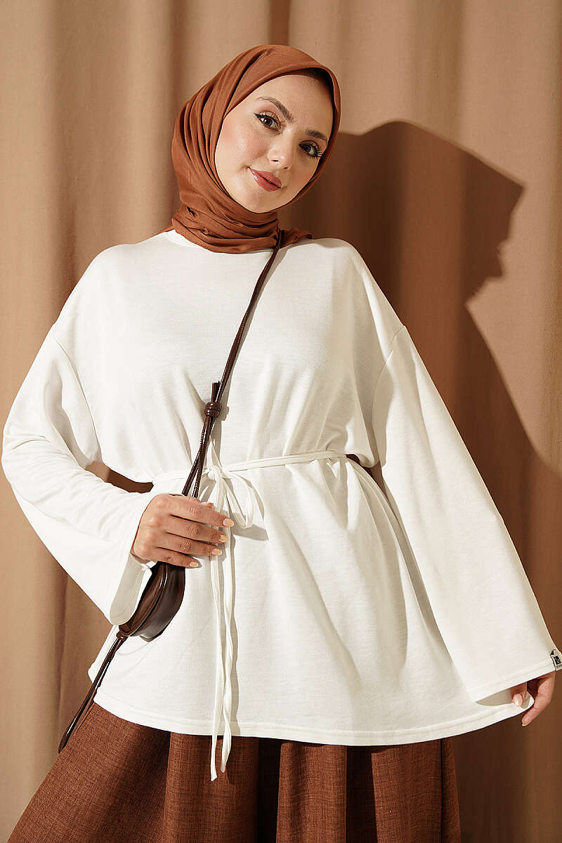 Tunic with Emblem and Tie Cord - Ecru