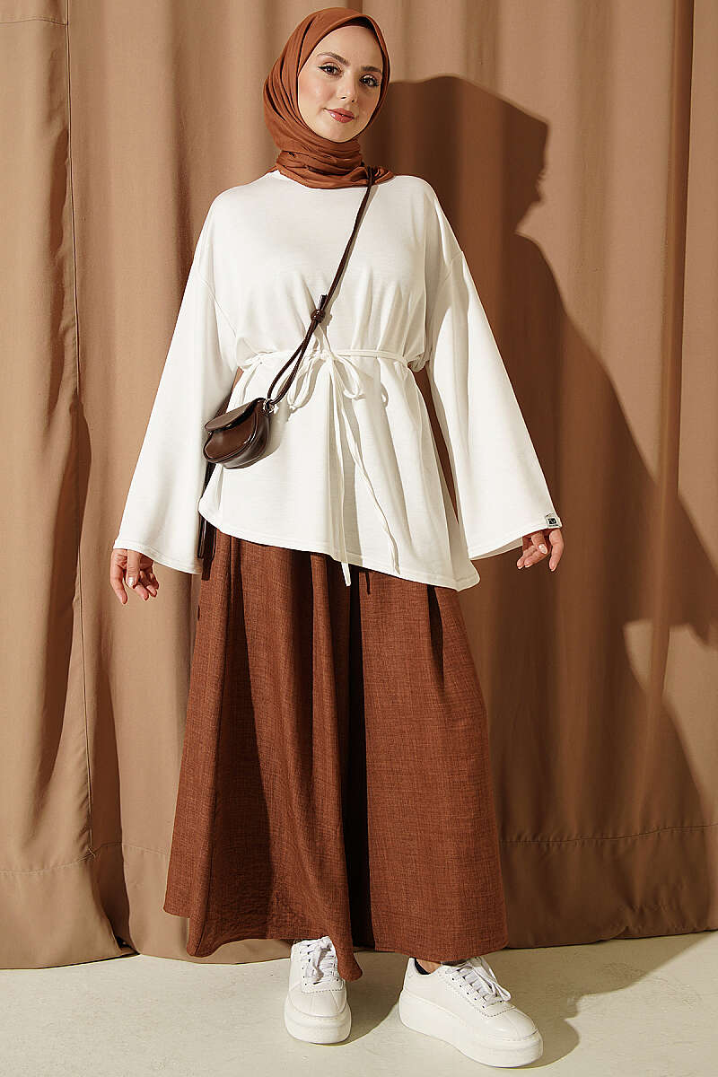 Tunic with Emblem and Tie Cord - Ecru