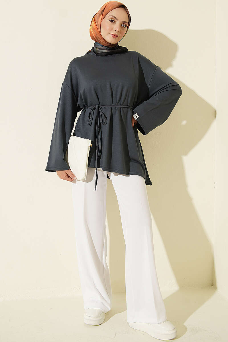 Tunic with Emblem and Tie Cord - Smoke Grey