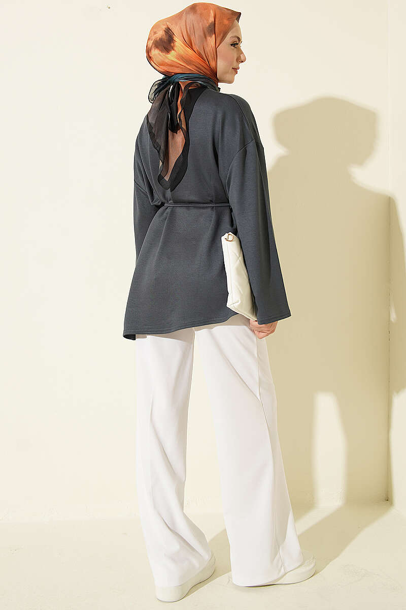 Tunic with Emblem and Tie Cord - Smoke Grey