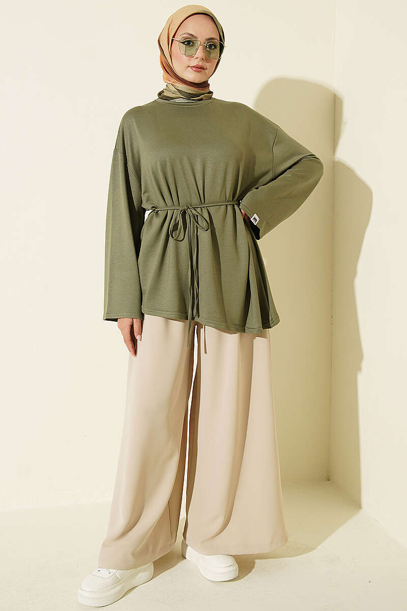 Tunic with Emblem and Tie Cord - Khaki