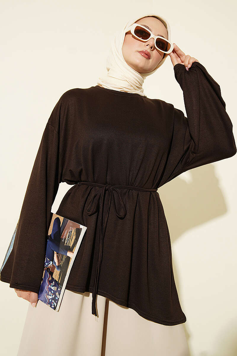 Tunic with Emblem and Tie Cord - Brown
