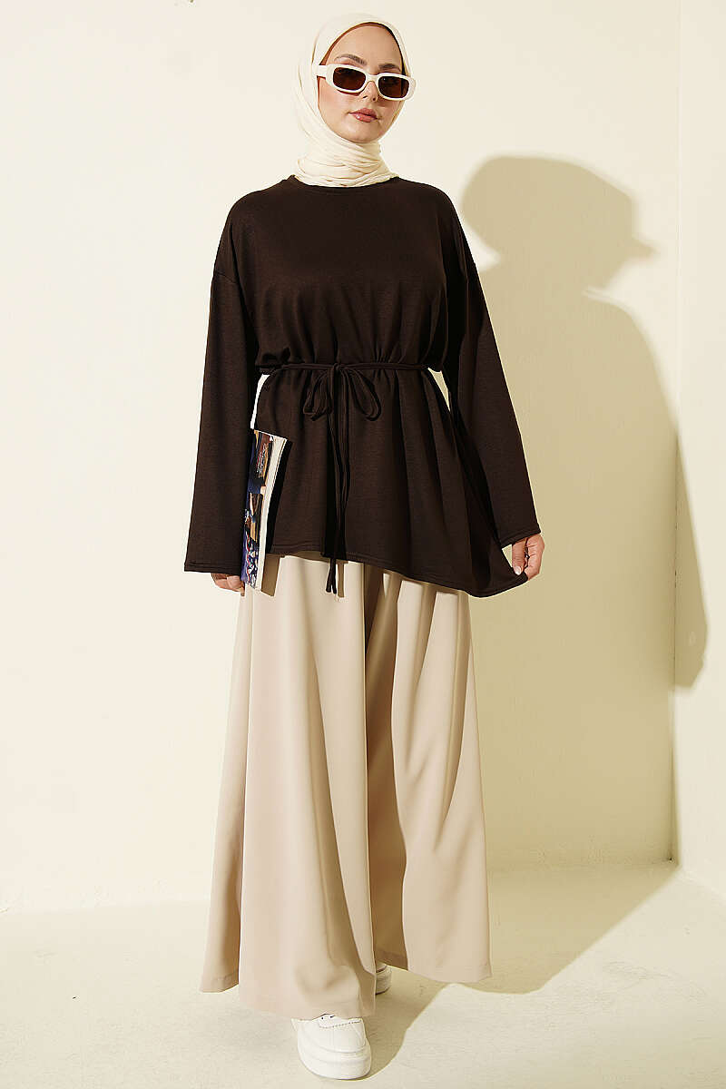 Tunic with Emblem and Tie Cord - Brown