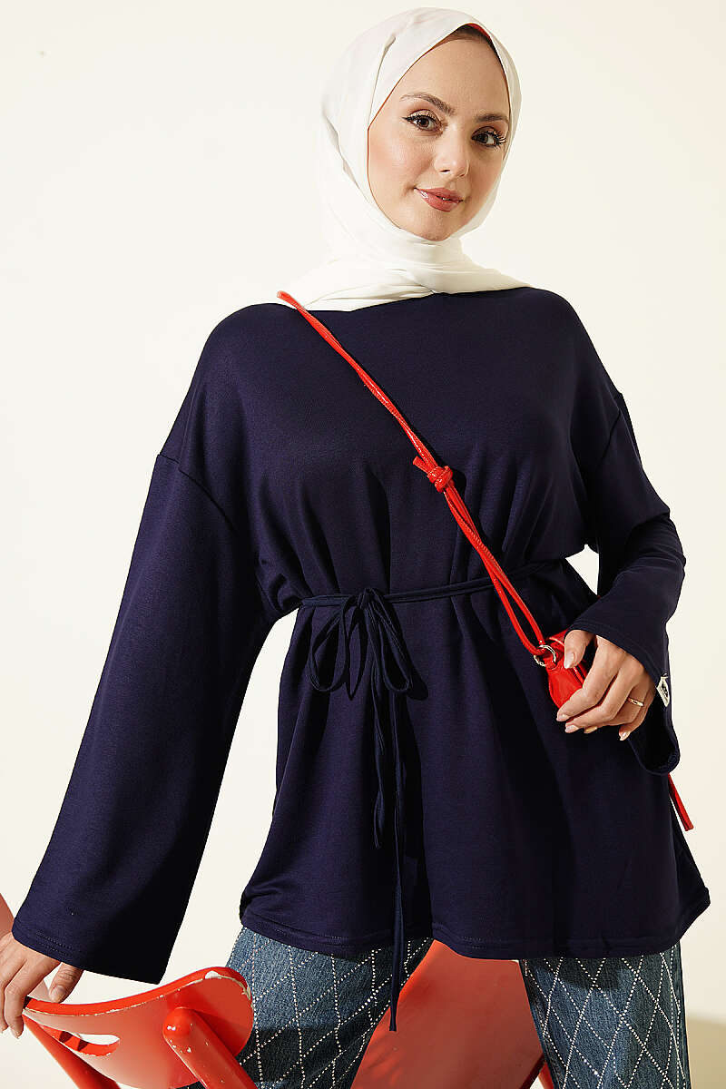 Tunic with Emblem and Tie Cord - Navy