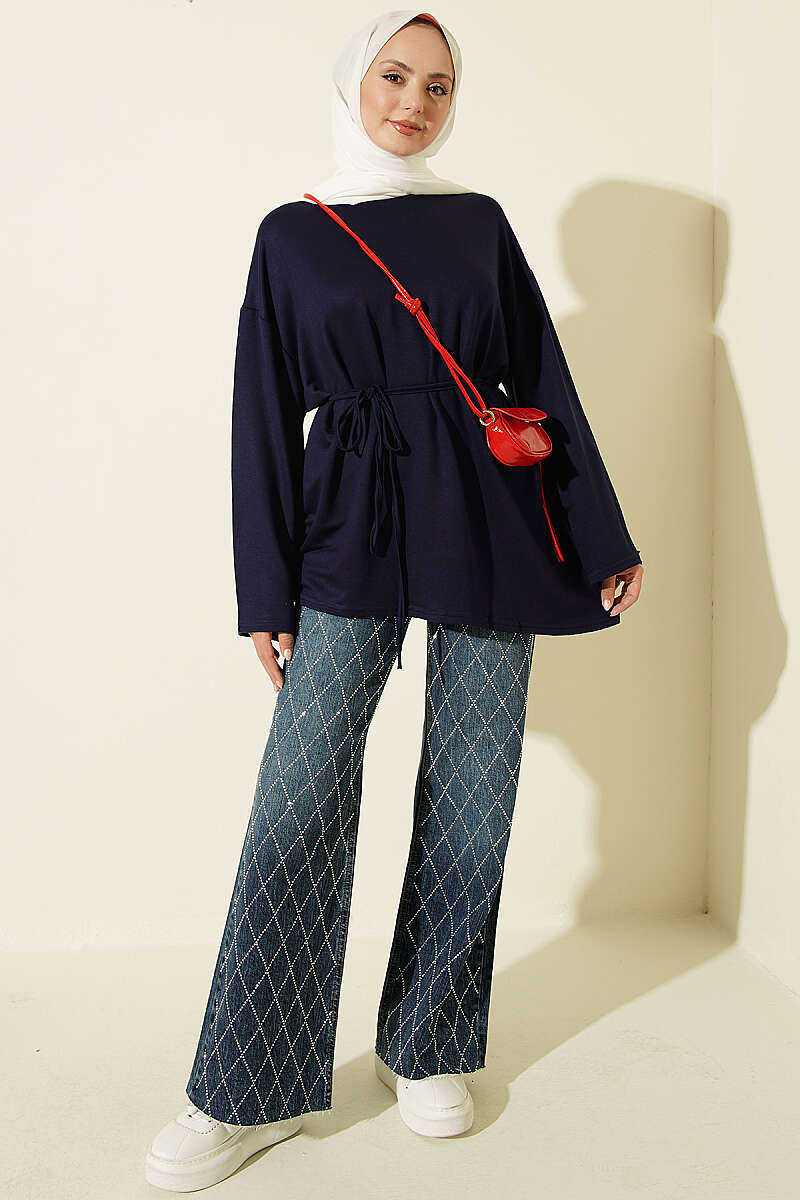 Tunic with Emblem and Tie Cord - Navy