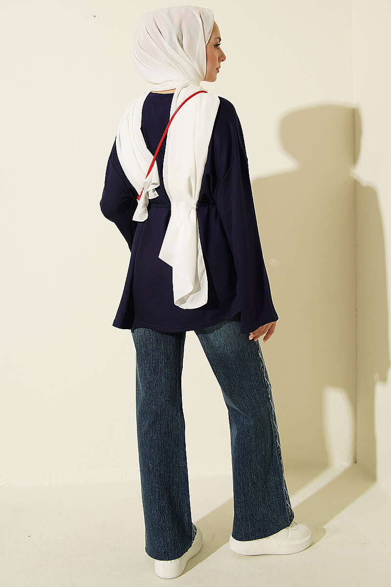 Tunic with Emblem and Tie Cord - Navy