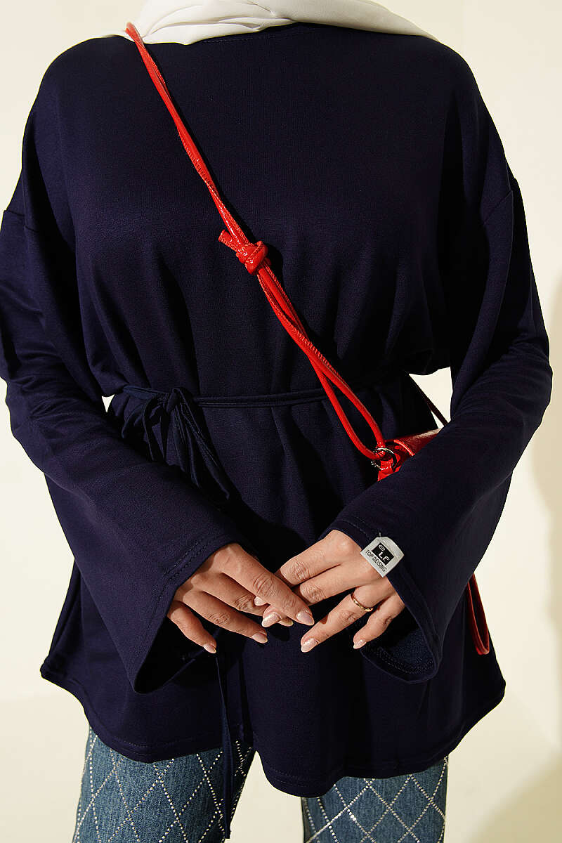 Tunic with Emblem and Tie Cord - Navy