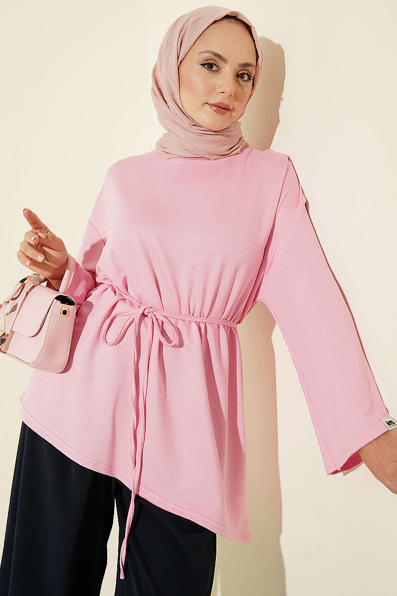 Tunic with Emblem and Tie Cord - Pink