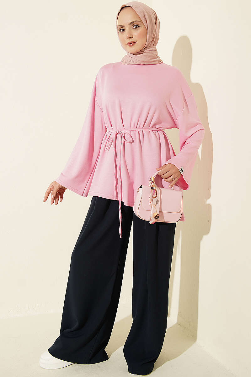 Tunic with Emblem and Tie Cord - Pink