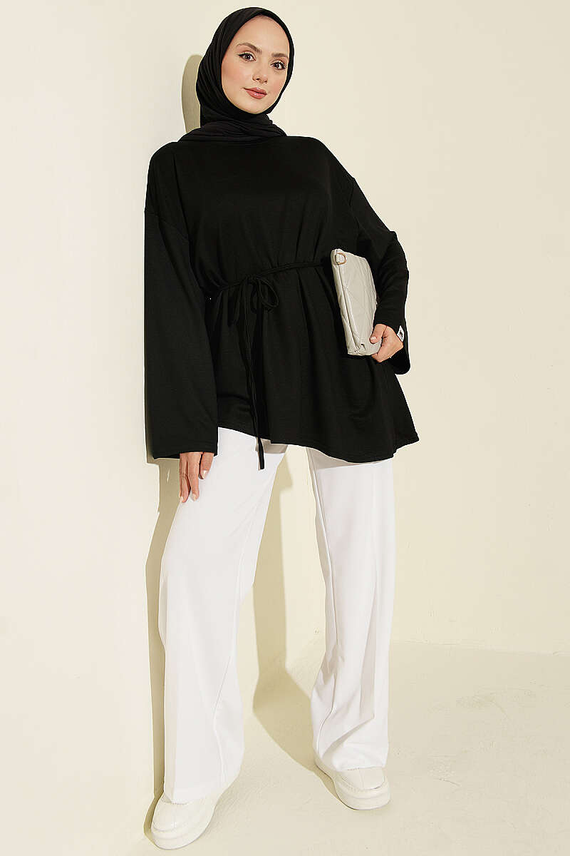 Tunic with Emblem and Tie Cord - Black