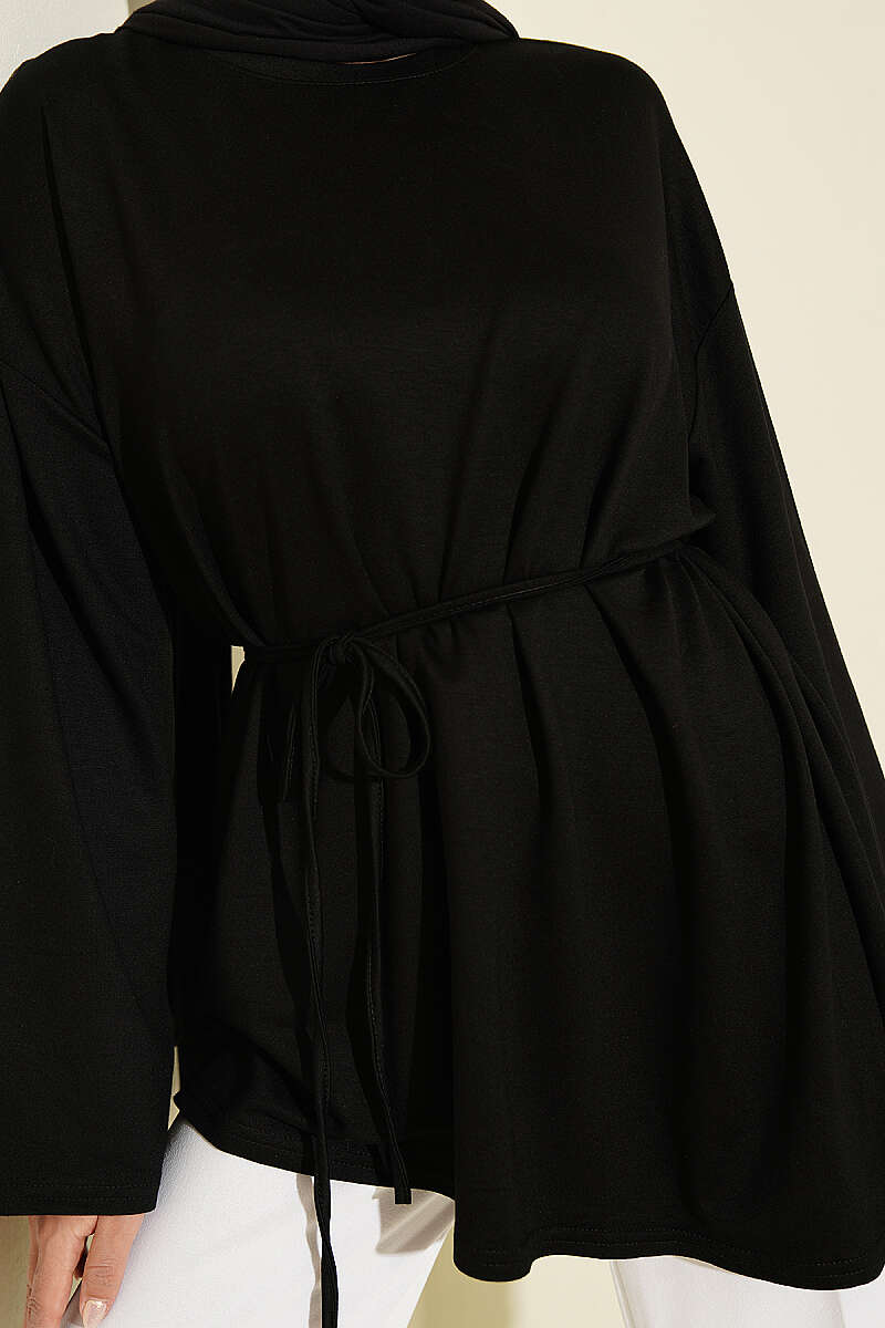 Tunic with Emblem and Tie Cord - Black