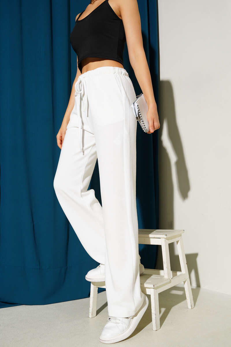 Wide-Leg Pants with Tie Cords - White