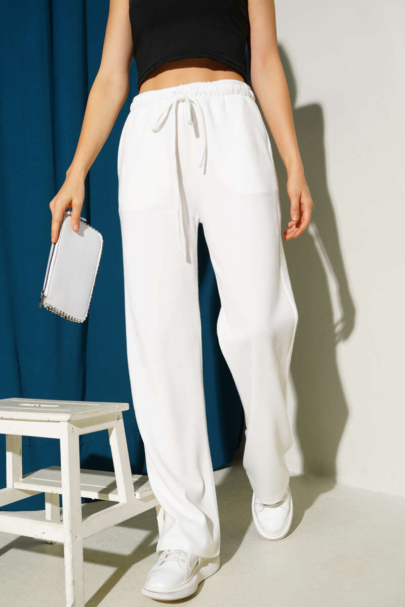 Wide-Leg Pants with Tie Cords - White
