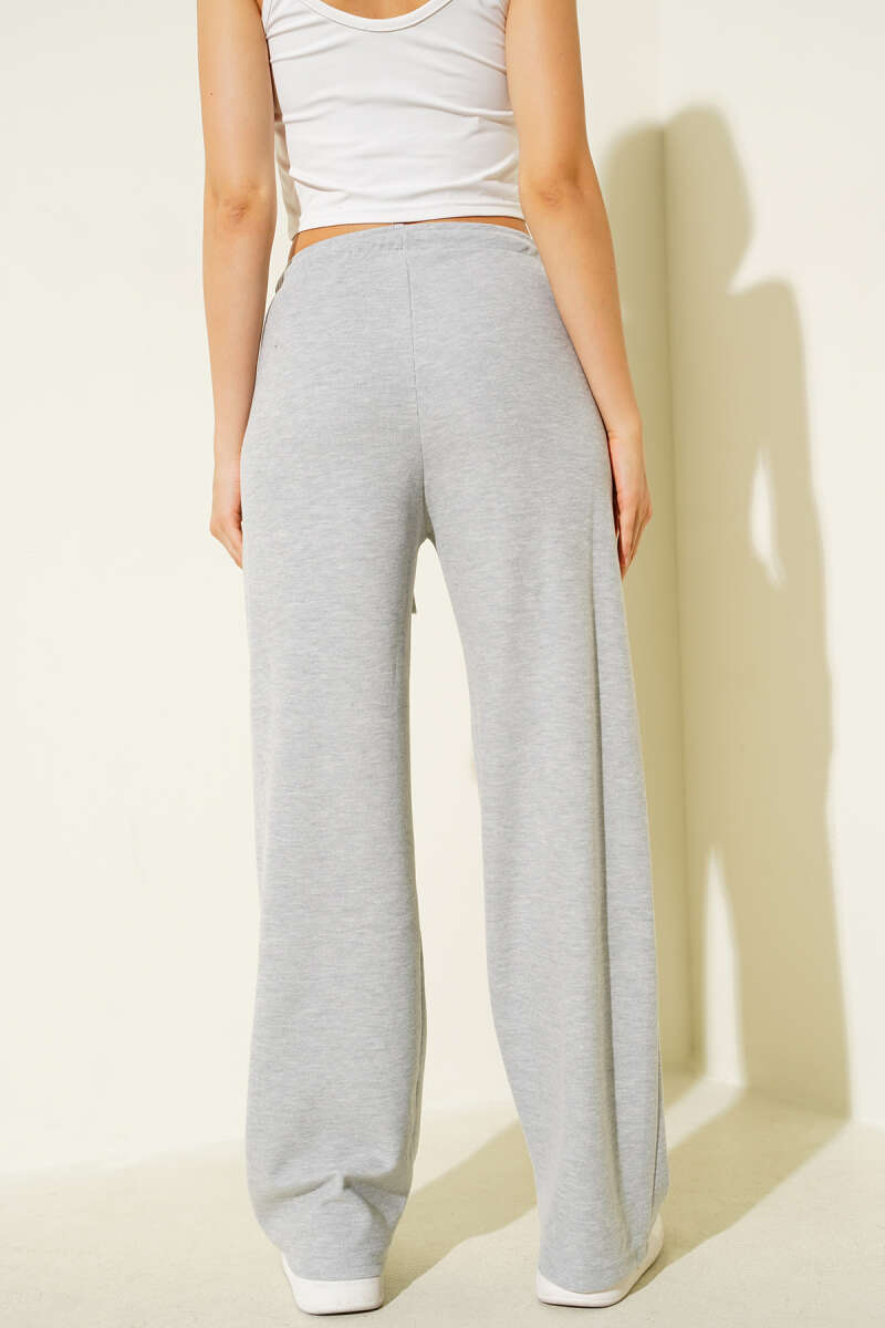 Wide-Leg Pants with Tie Cords - Grey