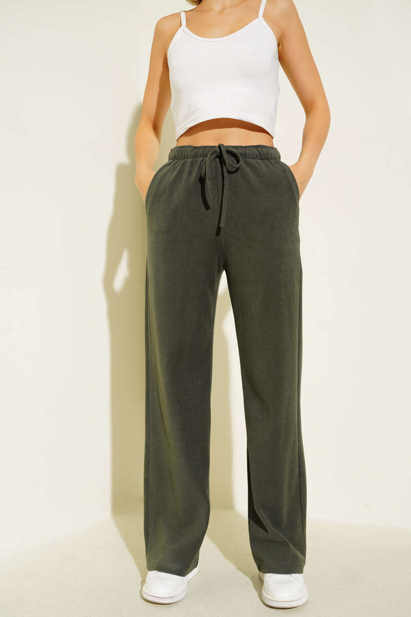 Wide-Leg Pants with Tie Cords - Khaki