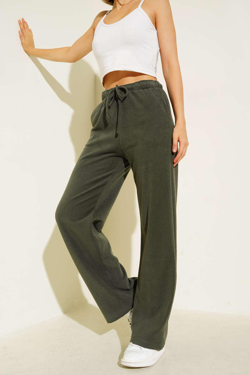 Wide-Leg Pants with Tie Cords - Khaki