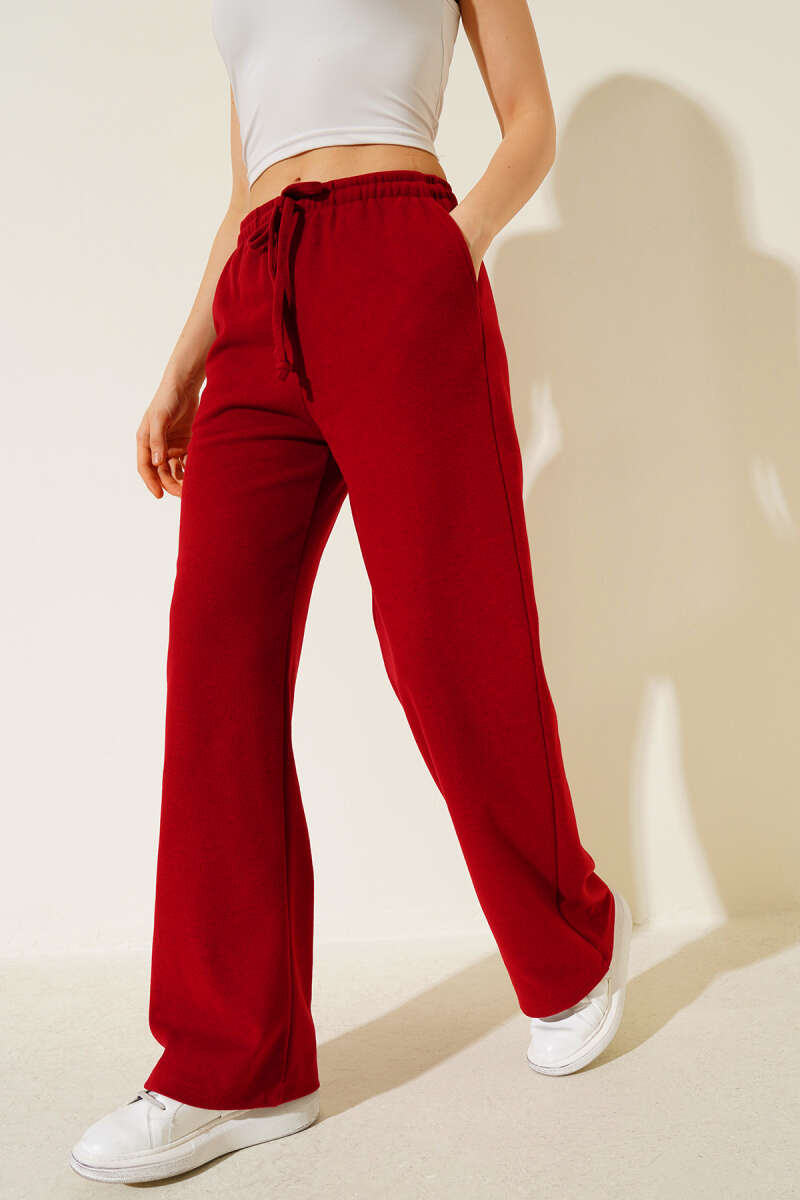 Wide-Leg Pants with Tie Cords - Red