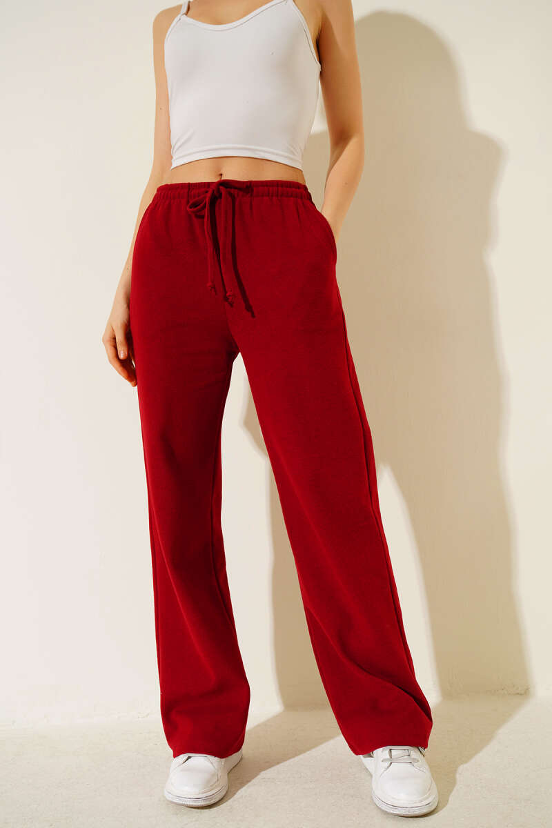 Wide-Leg Pants with Tie Cords - Red