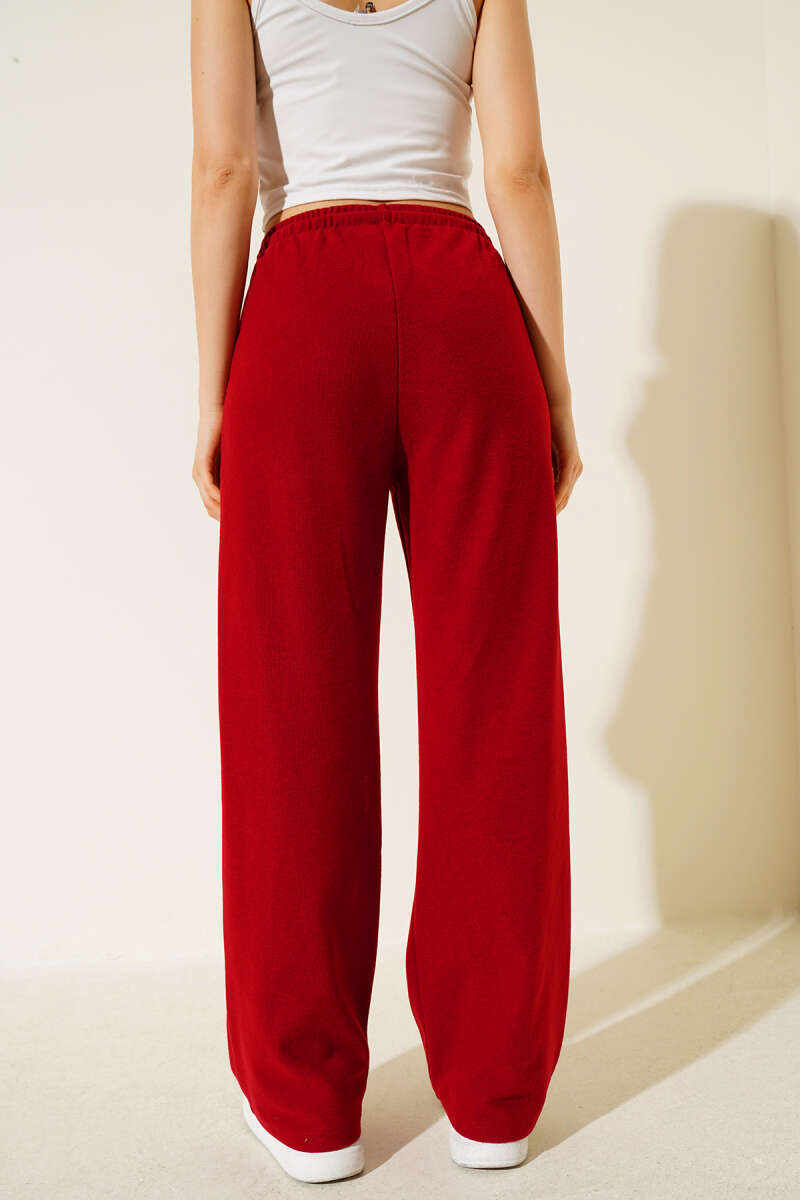 Wide-Leg Pants with Tie Cords - Red