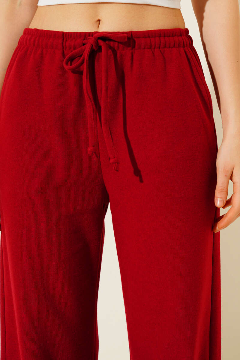 Wide-Leg Pants with Tie Cords - Red