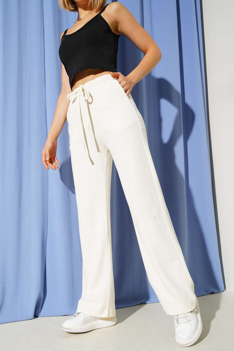 Wide-Leg Pants with Tie Cords - Bone