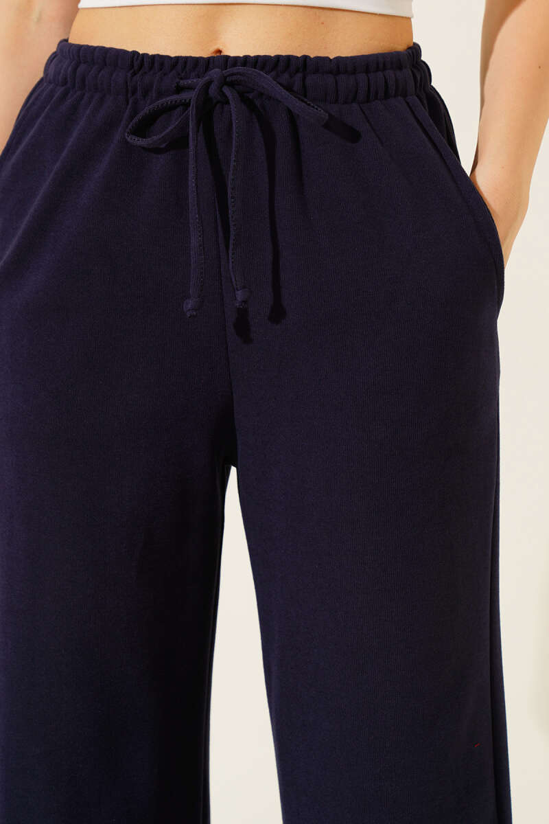 Wide-Leg Pants with Tie Cords - Navy