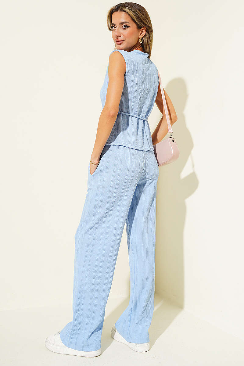 Crinkle Two-Piece Set with Tie Cords - Blue