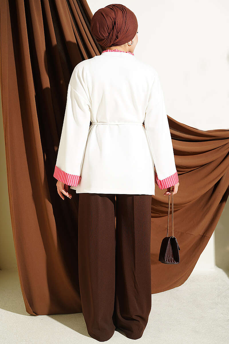 Tunic with Tie Cord and Line Trim - White