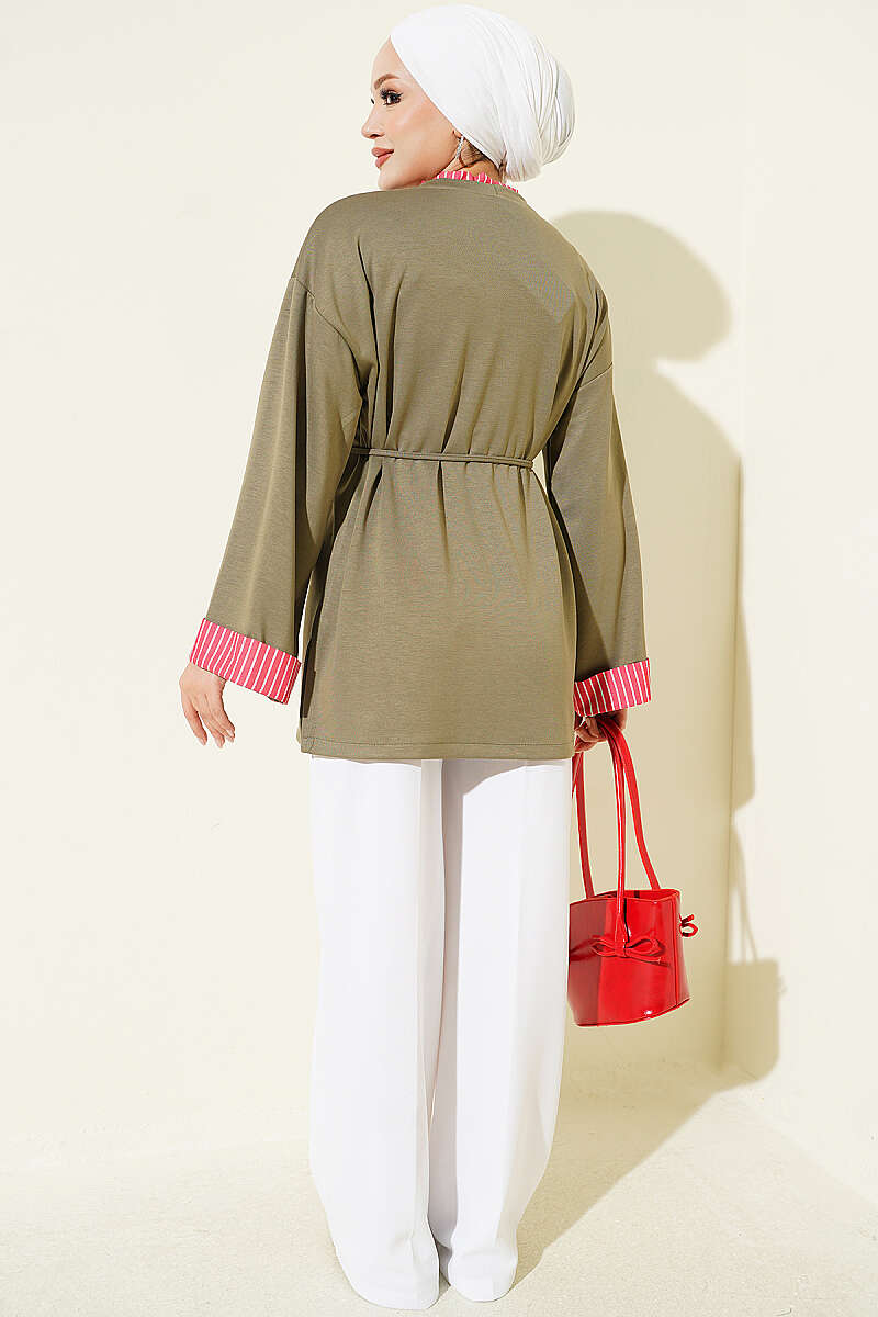 Tunic with Tie Cord and Line Trim - Khaki