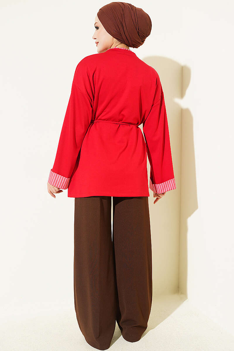 Tunic with Tie Cord and Line Trim - Red