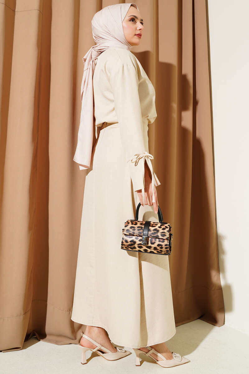 Basic Two-Piece Skirt Set with Tie Cords - Beige