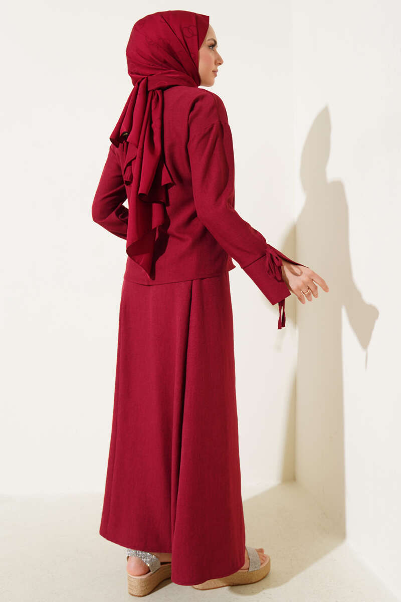 Basic Two-Piece Skirt Set with Tie Cords - Burgundy