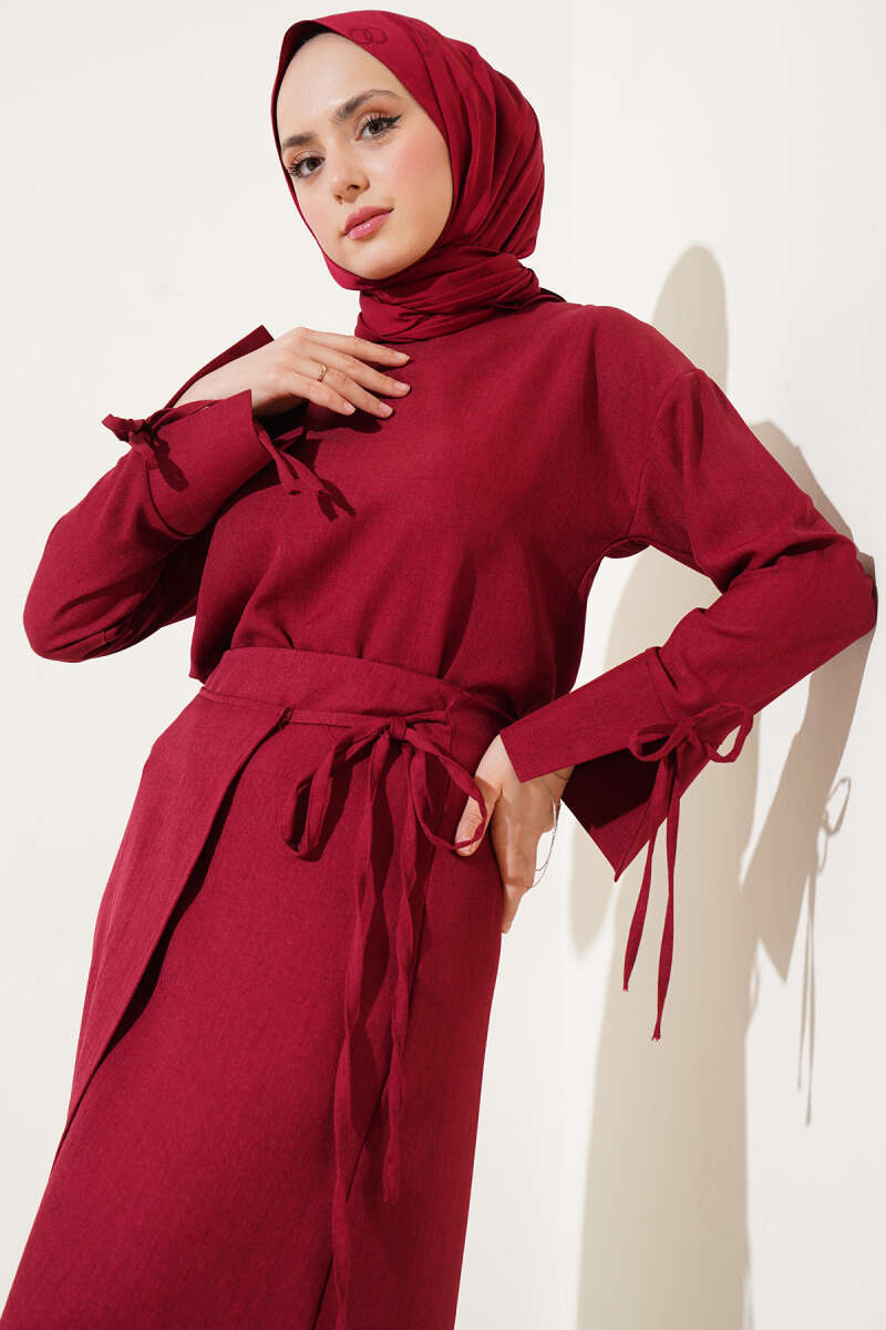 Basic Two-Piece Skirt Set with Tie Cords - Burgundy