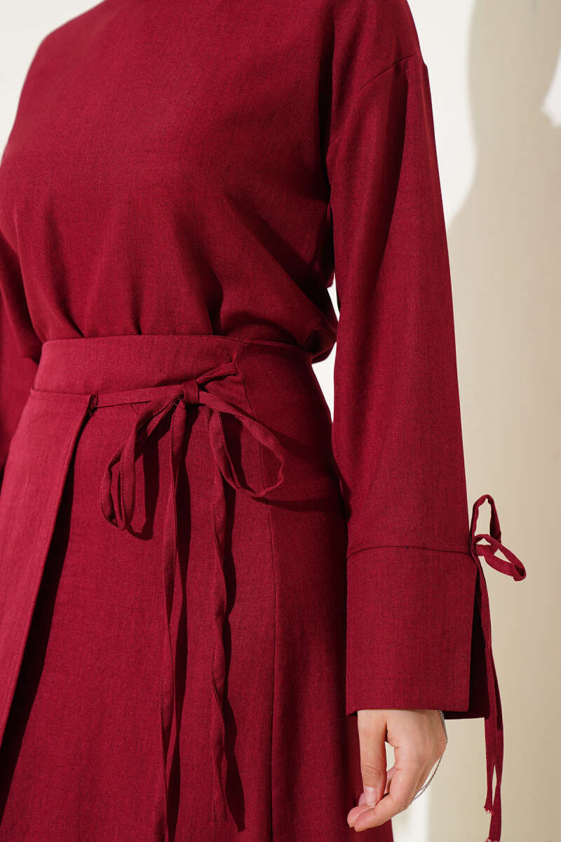 Basic Two-Piece Skirt Set with Tie Cords - Burgundy