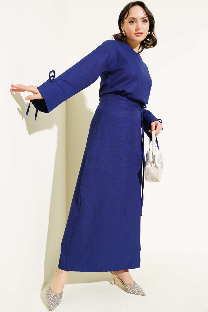 Basic Two-Piece Skirt Set with Tie Cords - Navy