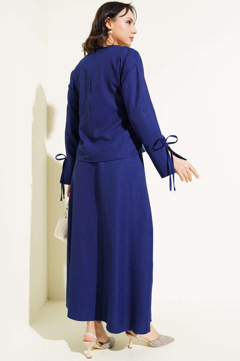 Basic Two-Piece Skirt Set with Tie Cords - Navy