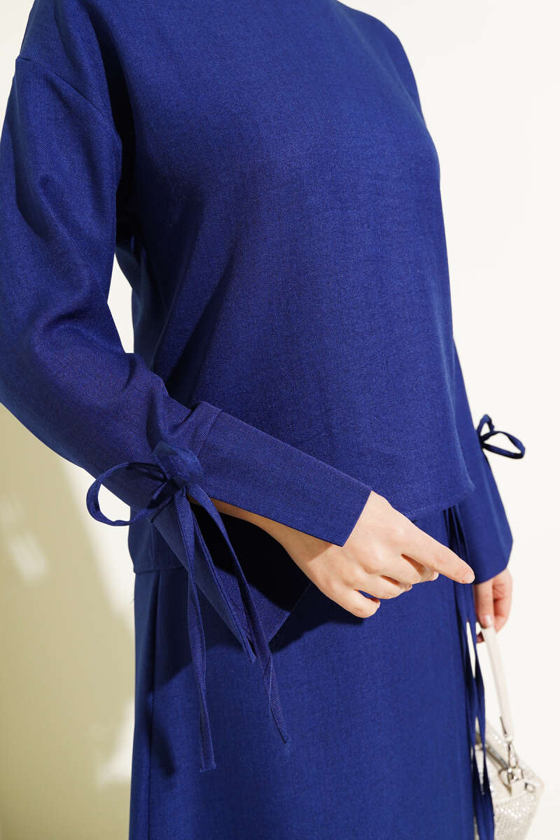 Basic Two-Piece Skirt Set with Tie Cords - Navy