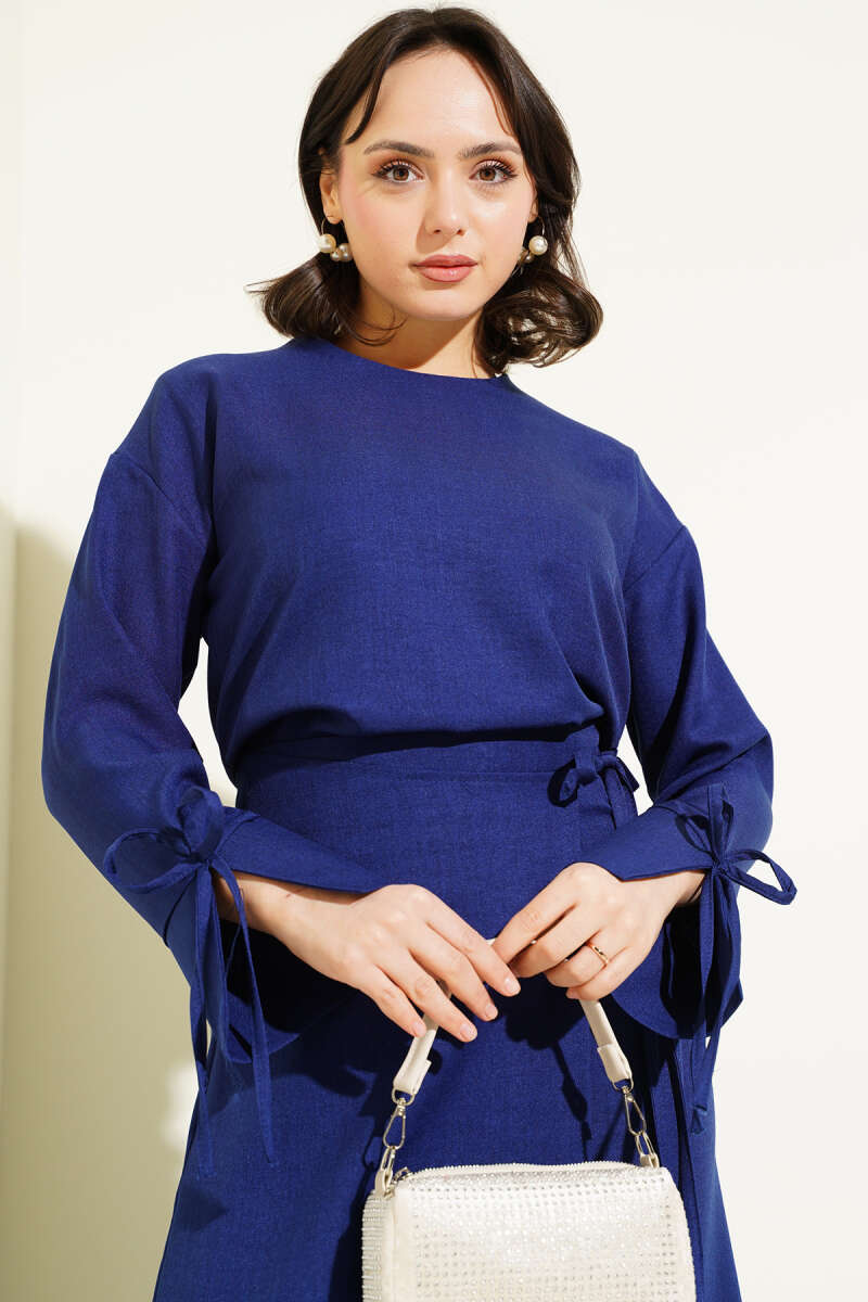 Basic Two-Piece Skirt Set with Tie Cords - Navy
