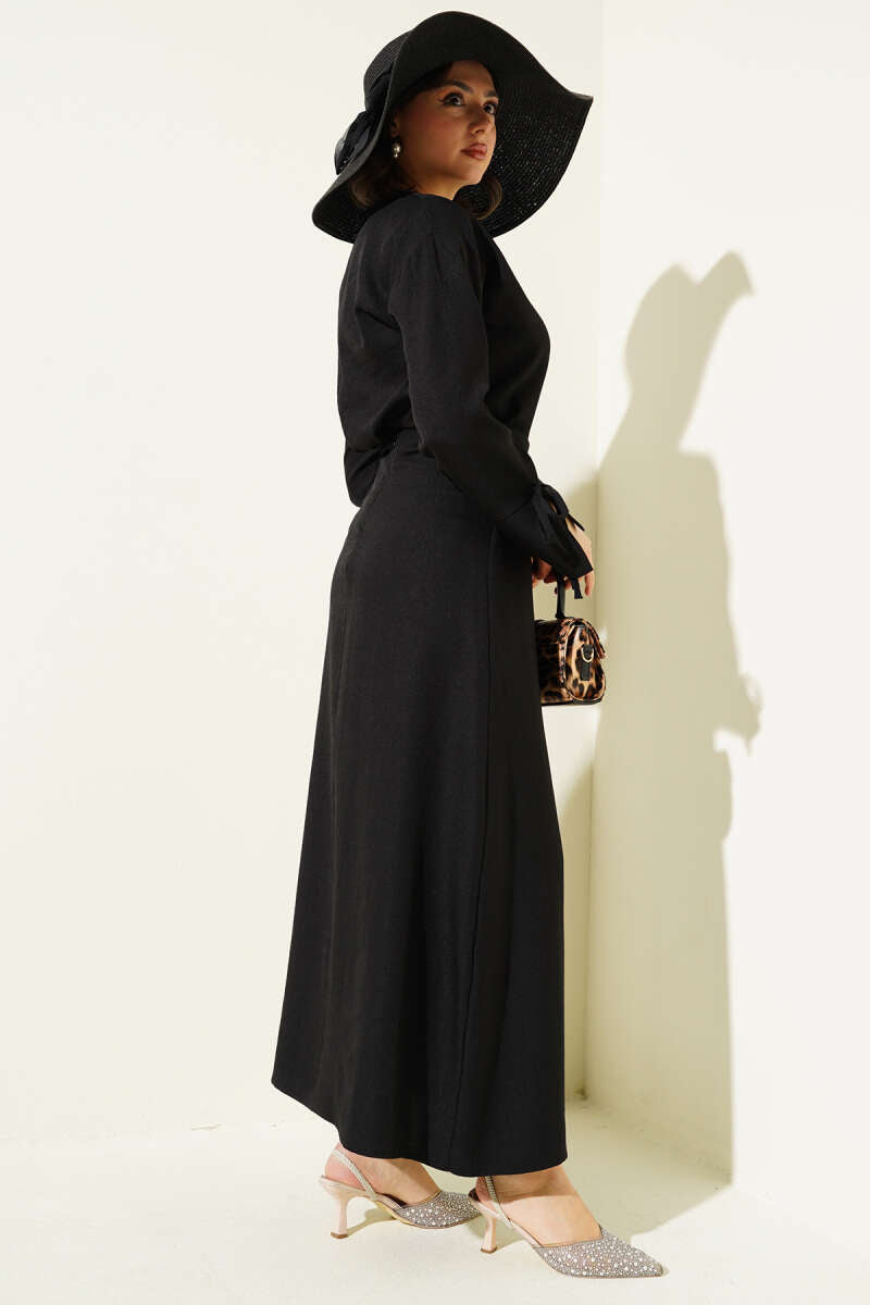 Basic Two-Piece Skirt Set with Tie Cords - Black
