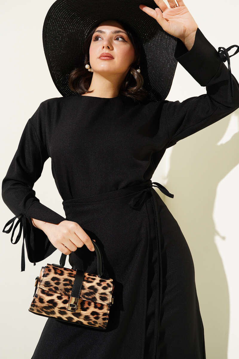 Basic Two-Piece Skirt Set with Tie Cords - Black