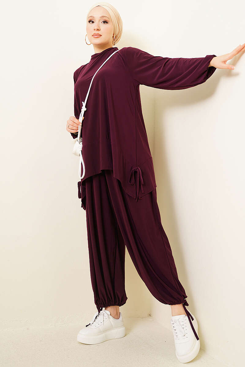 Sandy Two-Piece Set with Harem Pants and Tie Cord - Plum