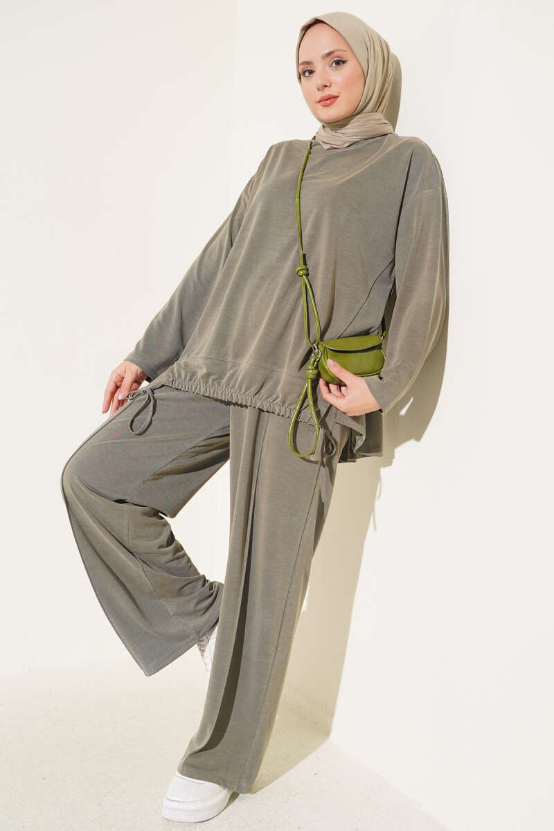 Basic Two-Piece Set with Tie Detail - Khaki