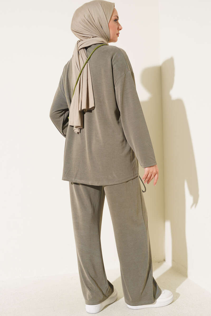 Basic Two-Piece Set with Tie Detail - Khaki