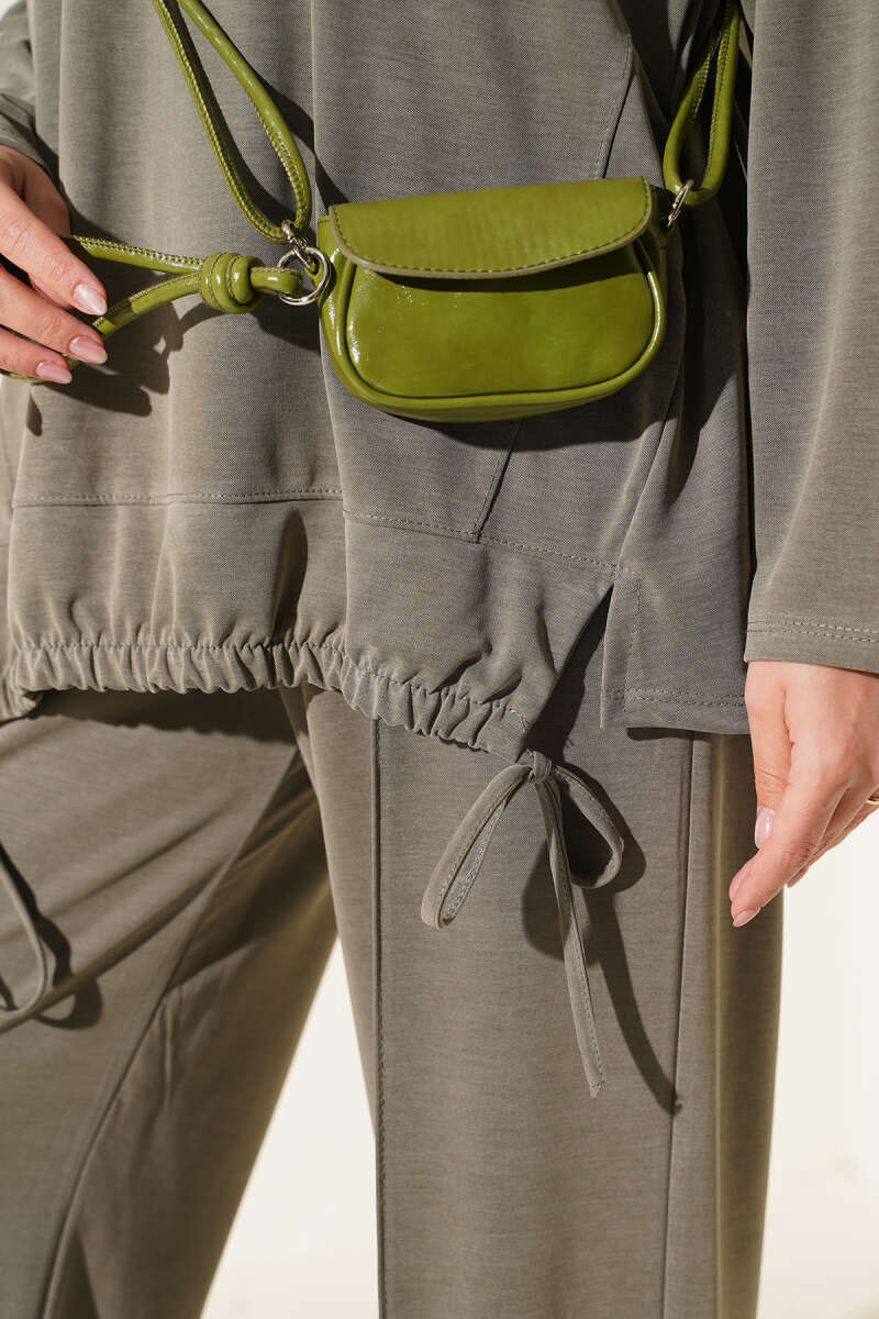 Basic Two-Piece Set with Tie Detail - Khaki