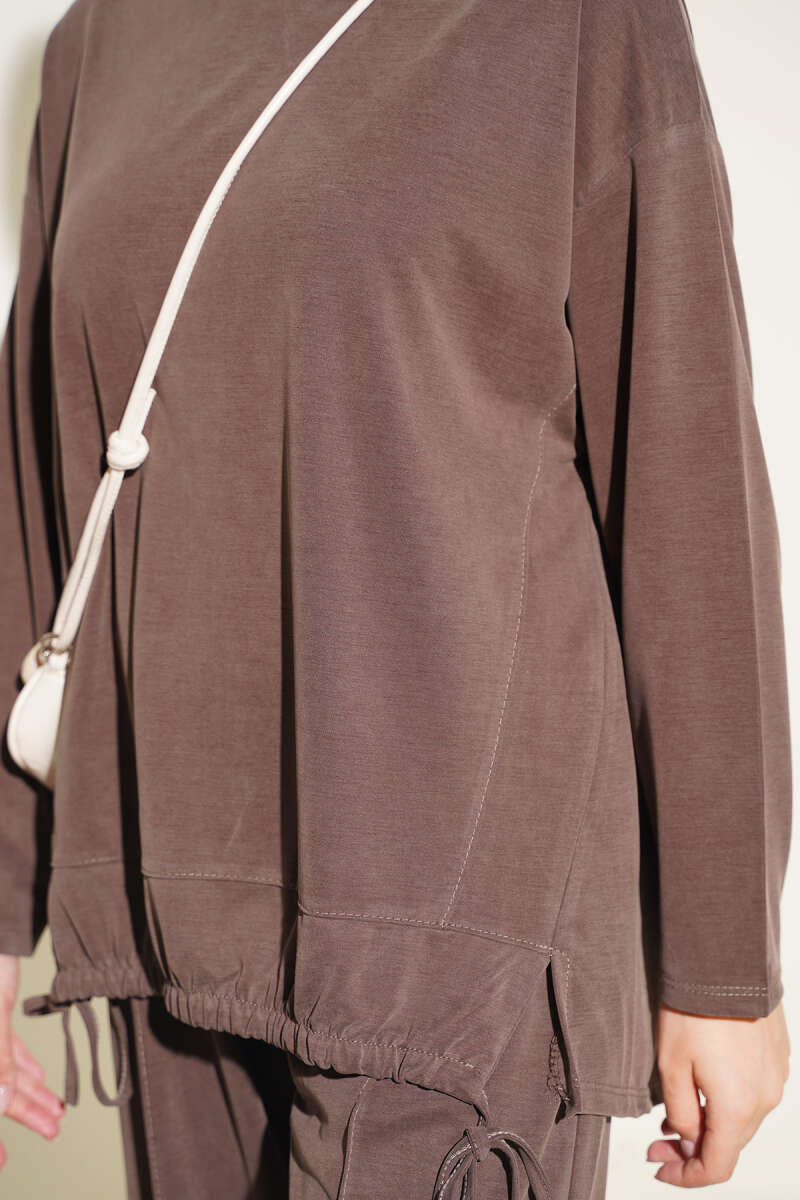 Basic Two-Piece Set with Tie Detail - Brown