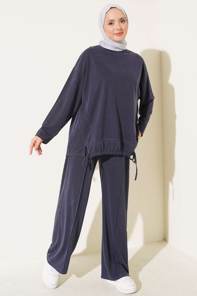 Basic Two-Piece Set with Tie Detail - Navy