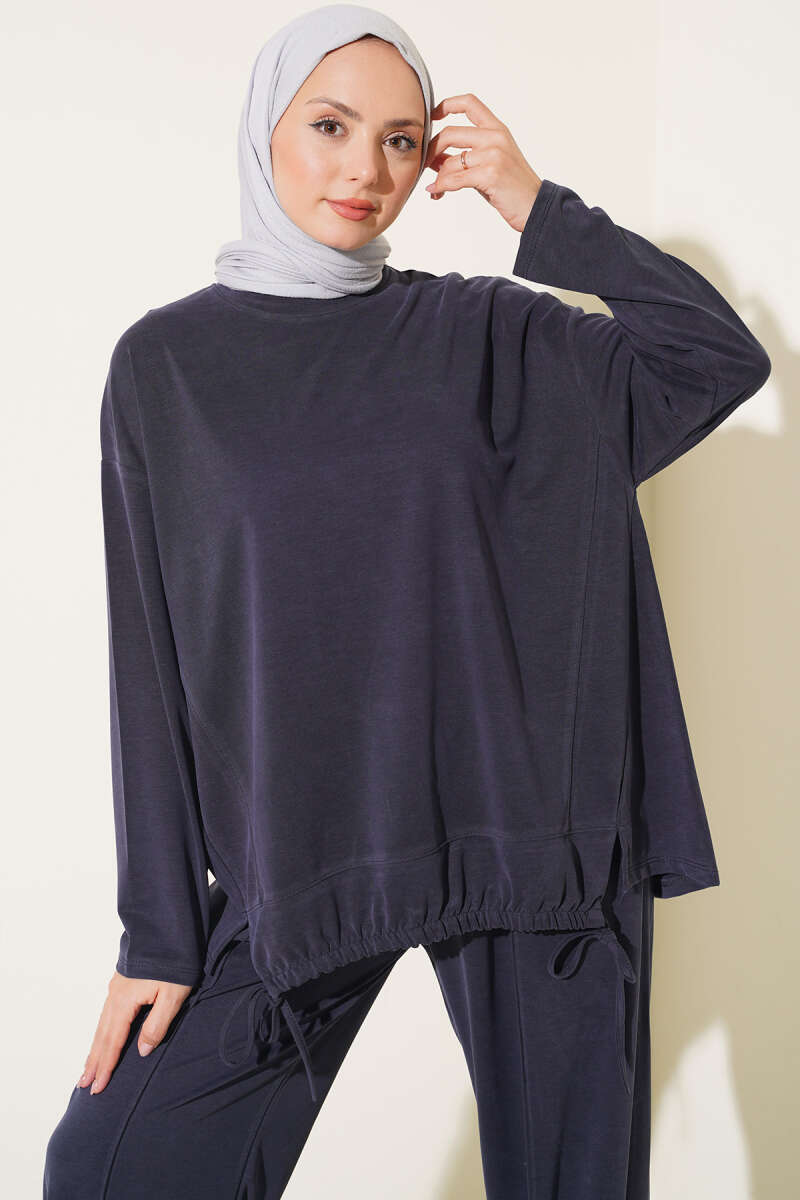 Basic Two-Piece Set with Tie Detail - Navy