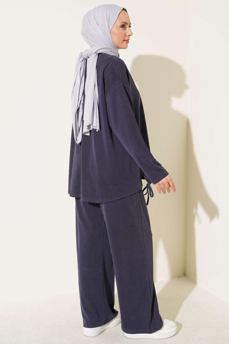 Basic Two-Piece Set with Tie Detail - Navy