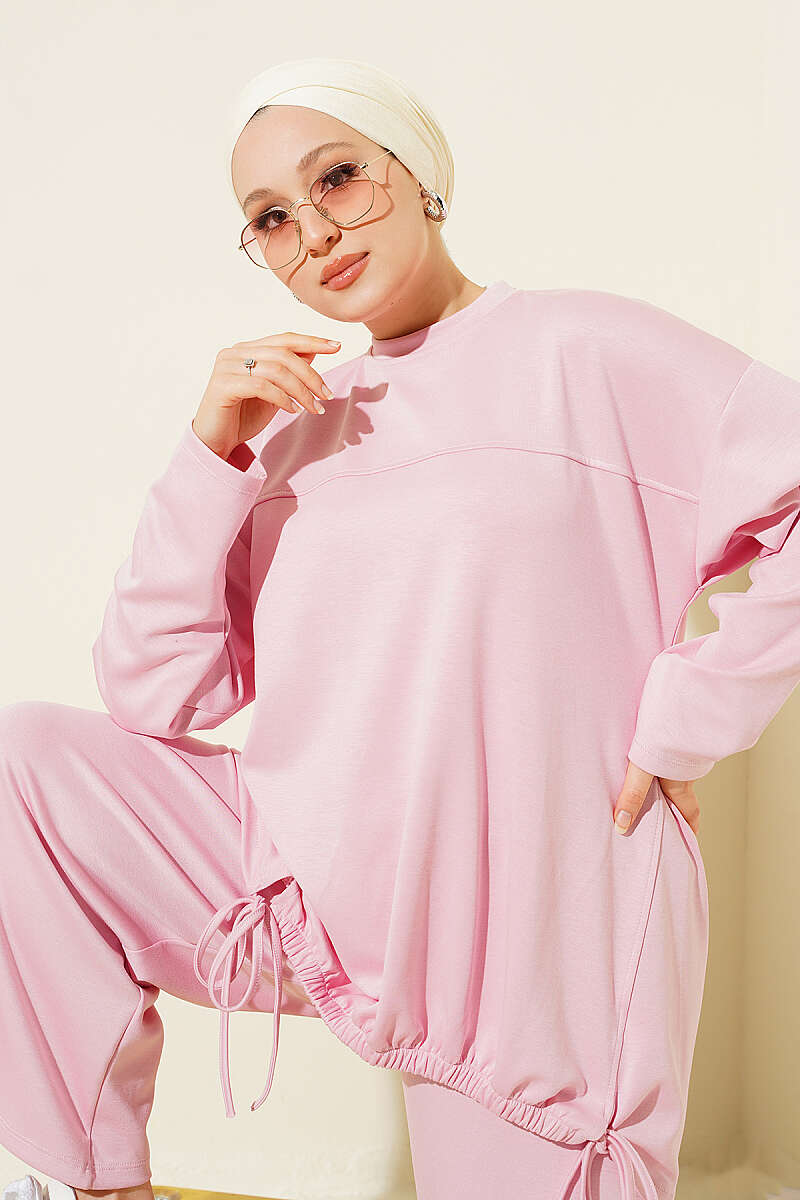 Gathered Two-Piece Set with Tie Detail - Pink