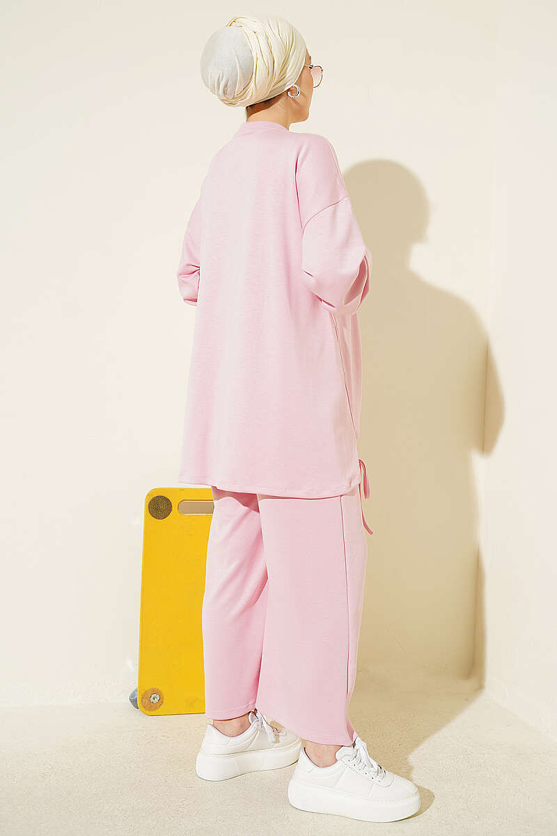 Gathered Two-Piece Set with Tie Detail - Pink